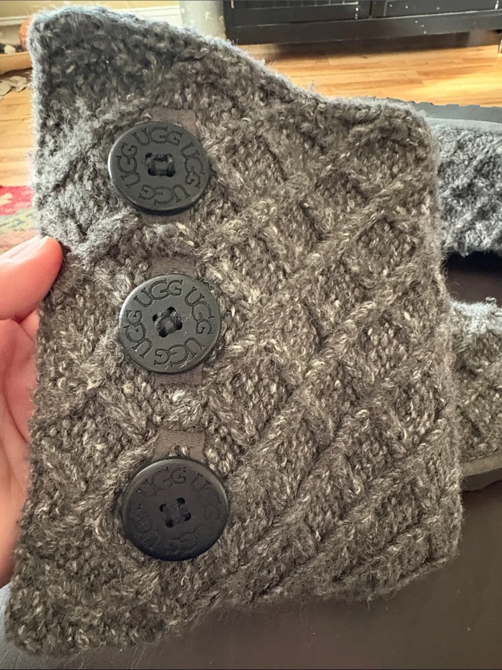 Ugg- Knee-High Knit Buttoned Boot Slippers - Gray